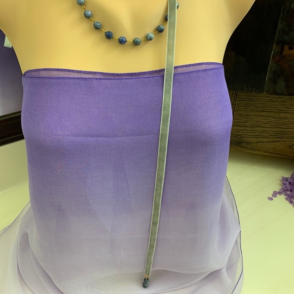 Adjustable necklace blue lapis and ribbon - Picture 8 of 10